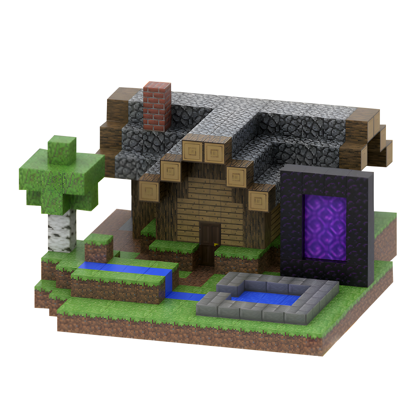 T-shaped Suburban Villa (554pcs) - Magnetic Blocks Inspired by Minecraft